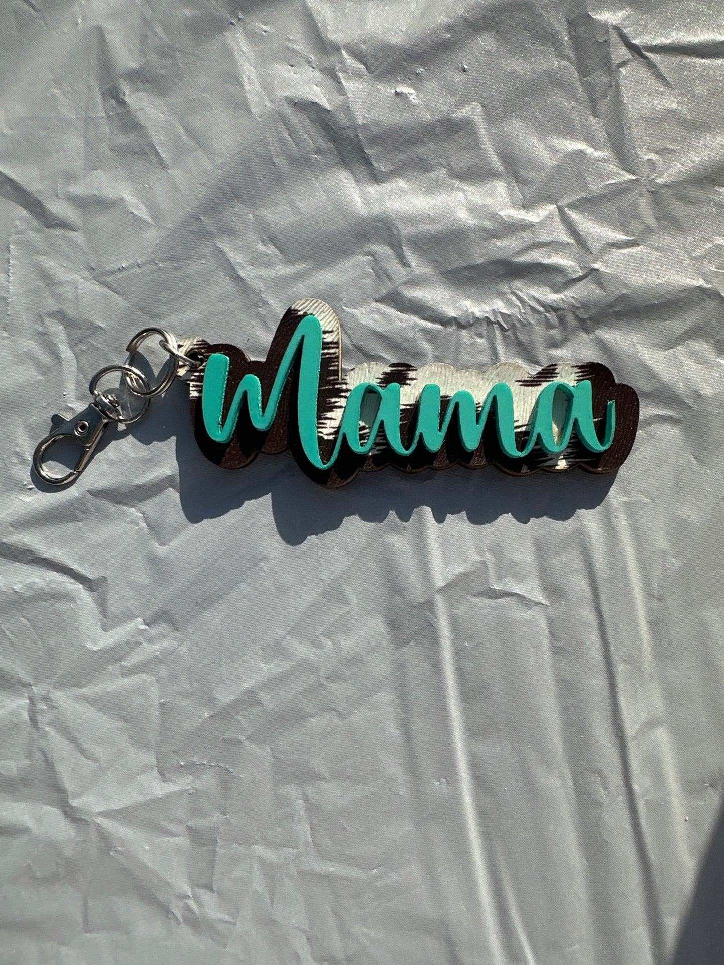 Mama Cow Print Layered Keychain