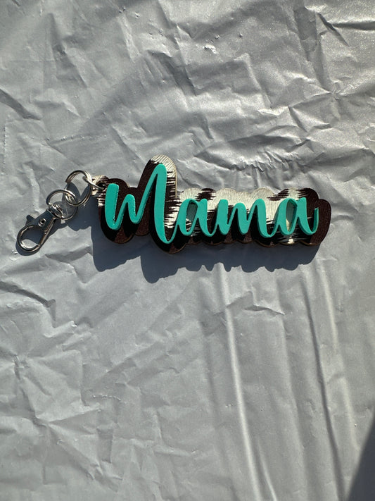 Mama Cow Print Layered Keychain