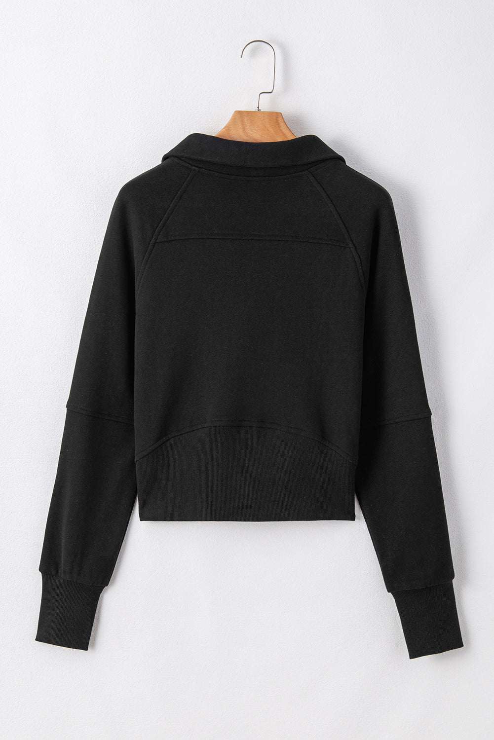 Black Fleece Lined Zip Up Thumbhole Sleeve Sweatshirt