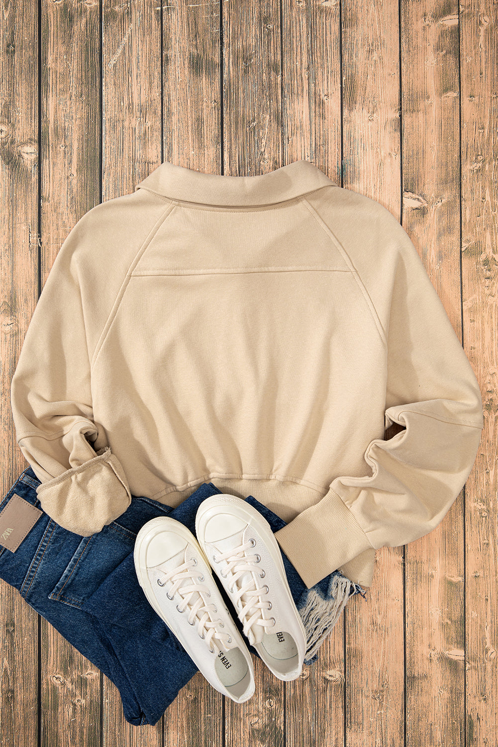 Parchment Quarter Zip Kangaroo Pocket Sweatshirt