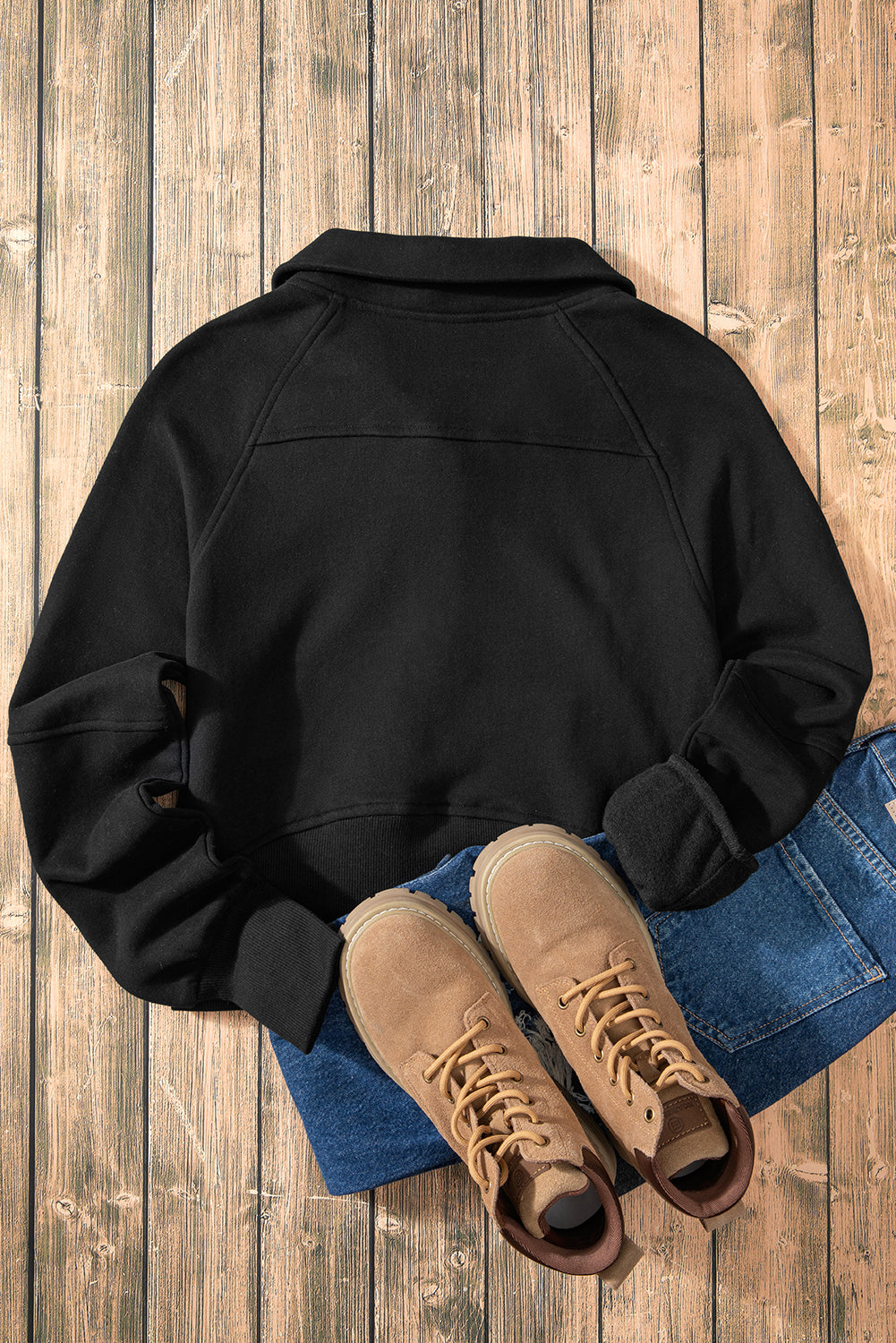 Black Fleece Lined Zip Up Thumbhole Sleeve Sweatshirt