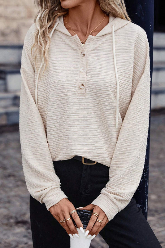 Apricot Solid Textured Drawstring Hoodie