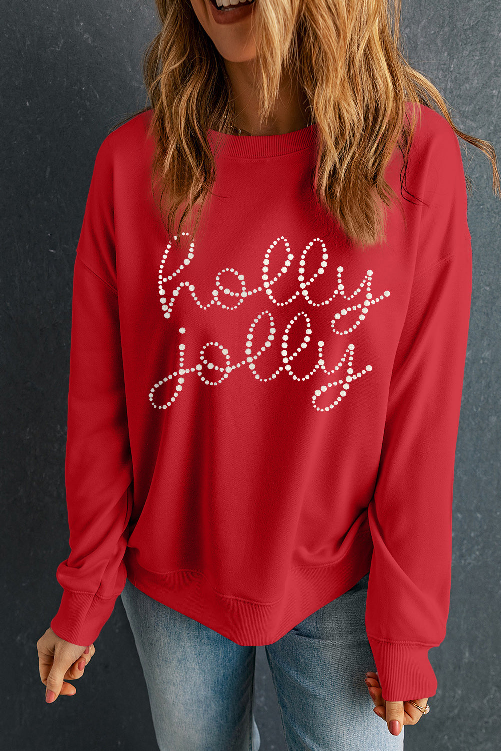 Christmas Holly Jolly Rhinestone Letter Graphic Sweatshirt