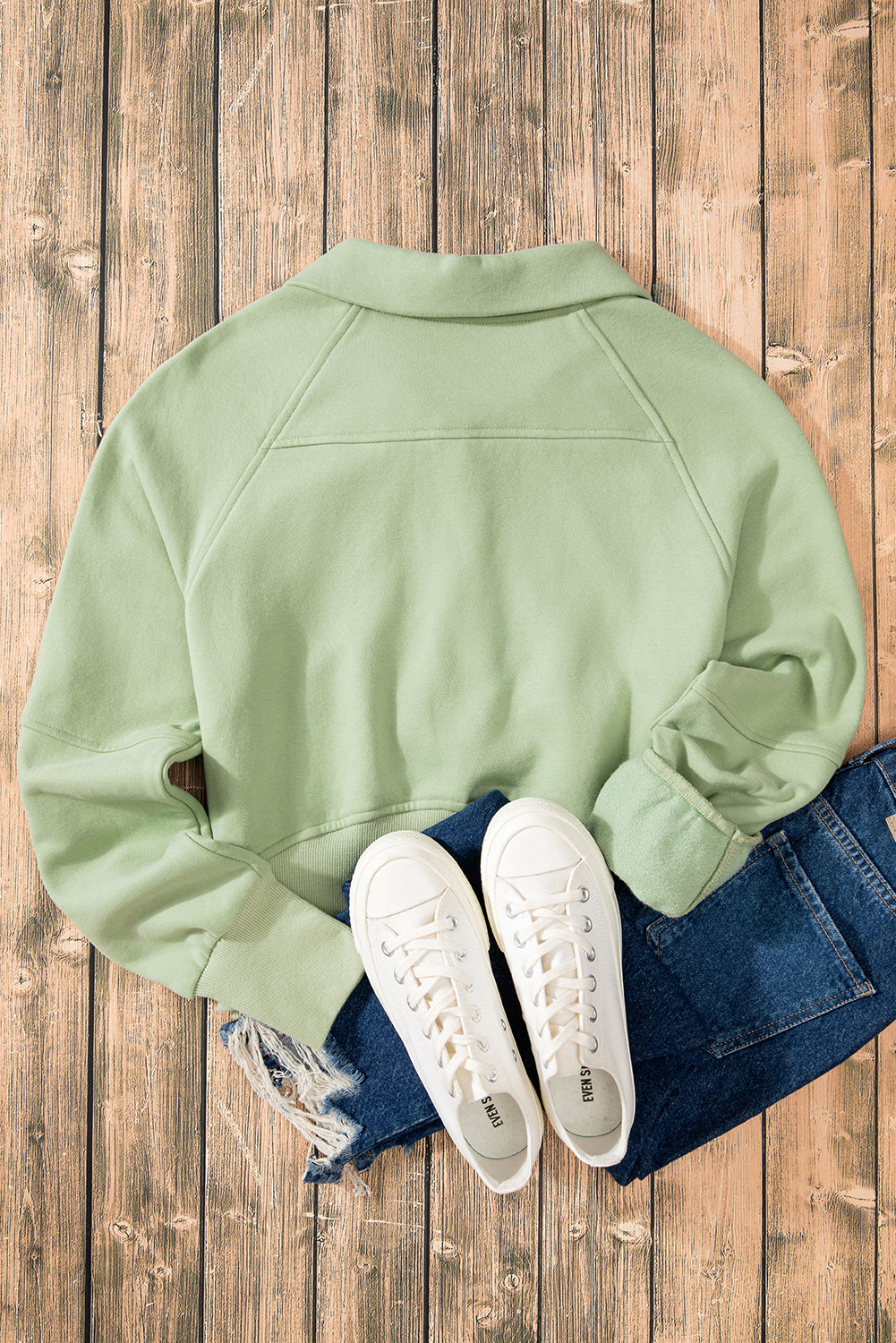 Green Fleece Lined Zip Up Thumbhole Sleeve Sweatshirt