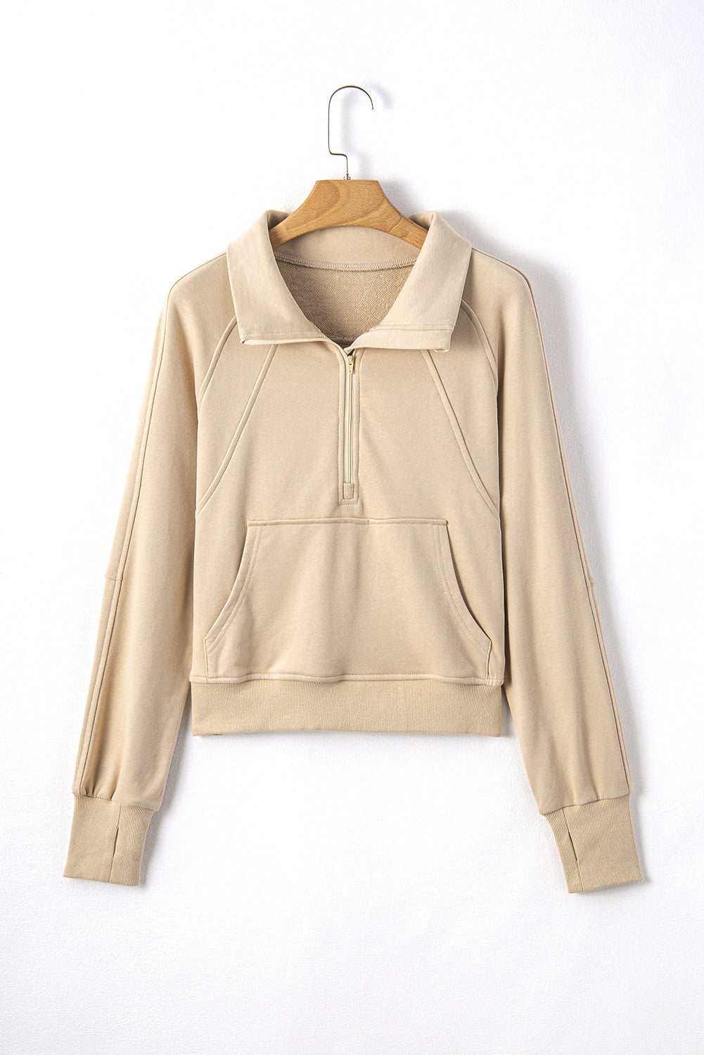 Parchment Quarter Zip Kangaroo Pocket Sweatshirt