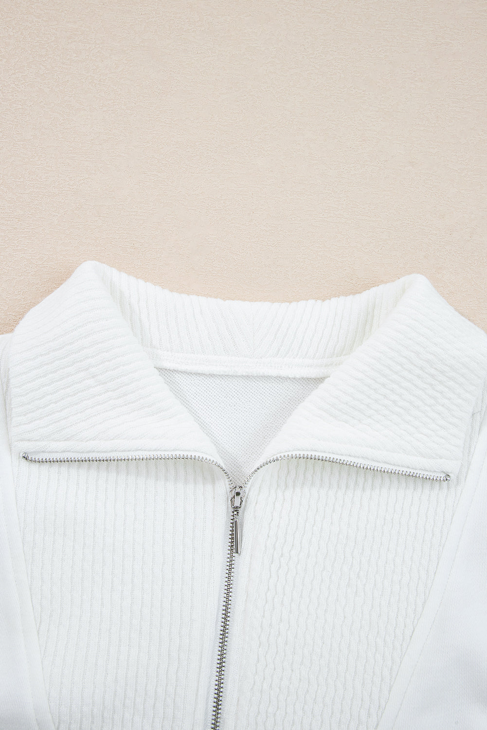 White Ribbed Collar Sweatshirt and Shorts Set