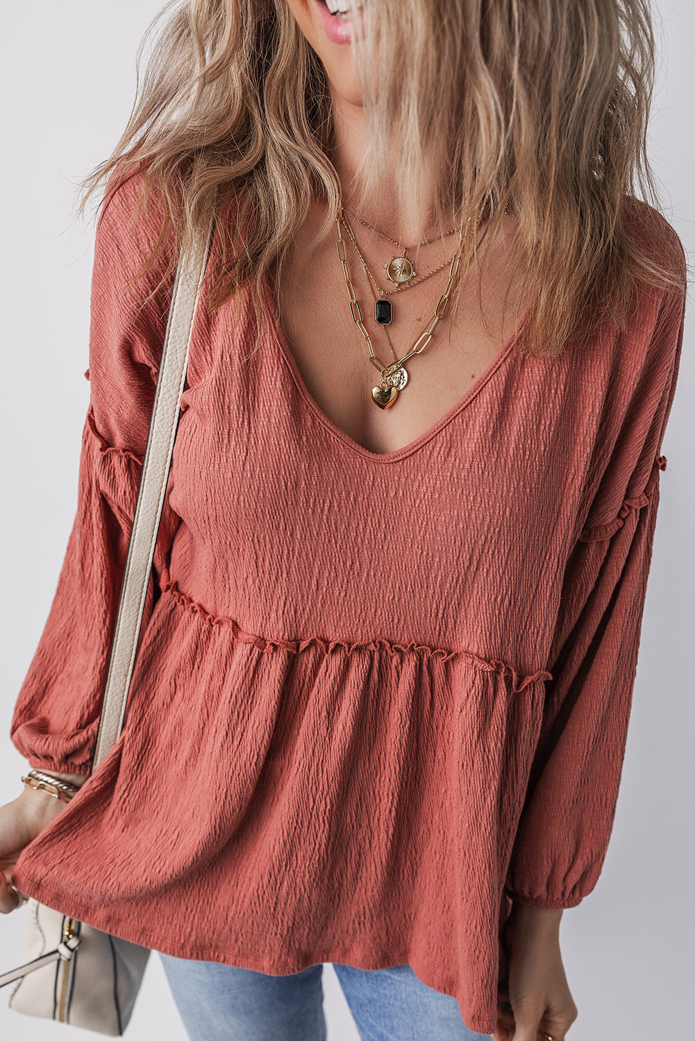 Brandy V Neck Puff Sleeve Blouse