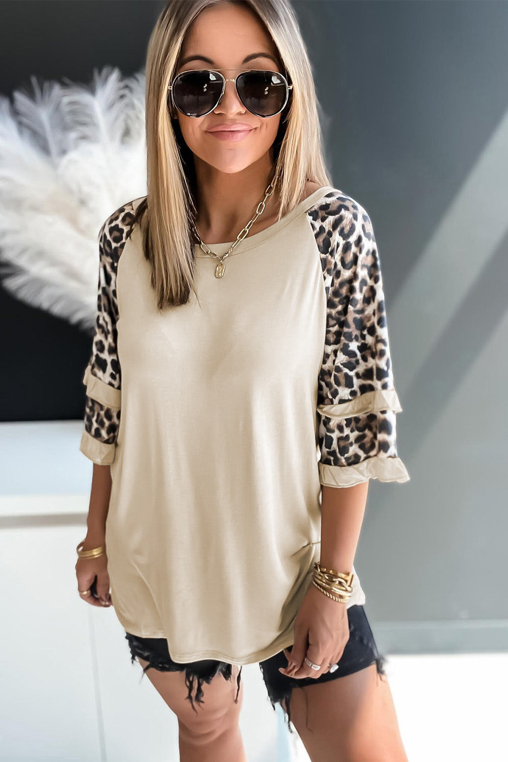 Beige Cheetah Print Top