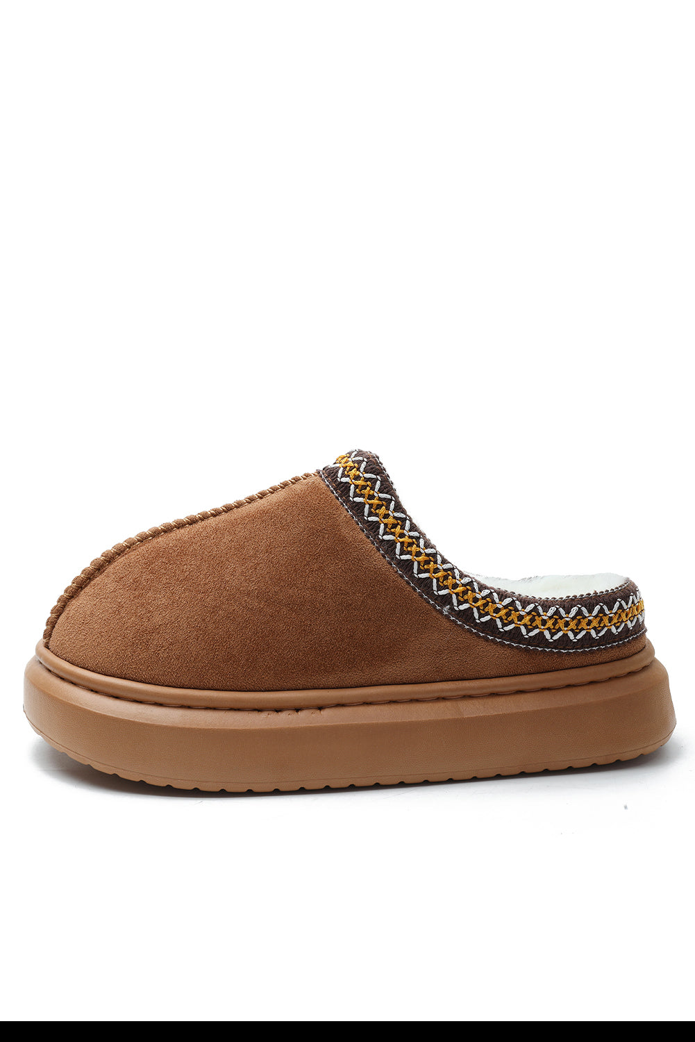 Chestnut Contrast Edge Suede Plush Lined Slippers
