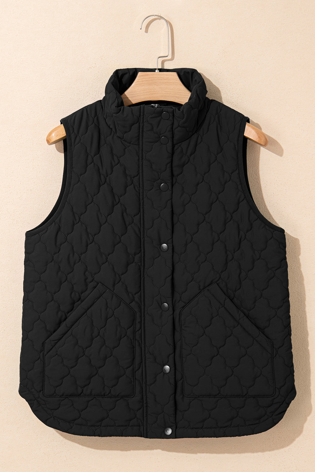 Black Quilted Snap Button Zip Up Winter Vest