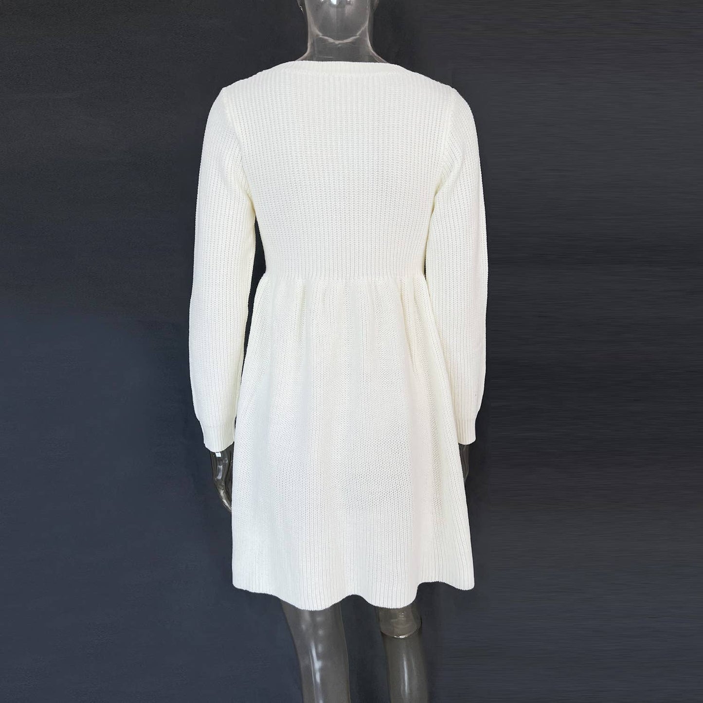 Round-Neck Waist-Cinched Knitted Sweater Dress