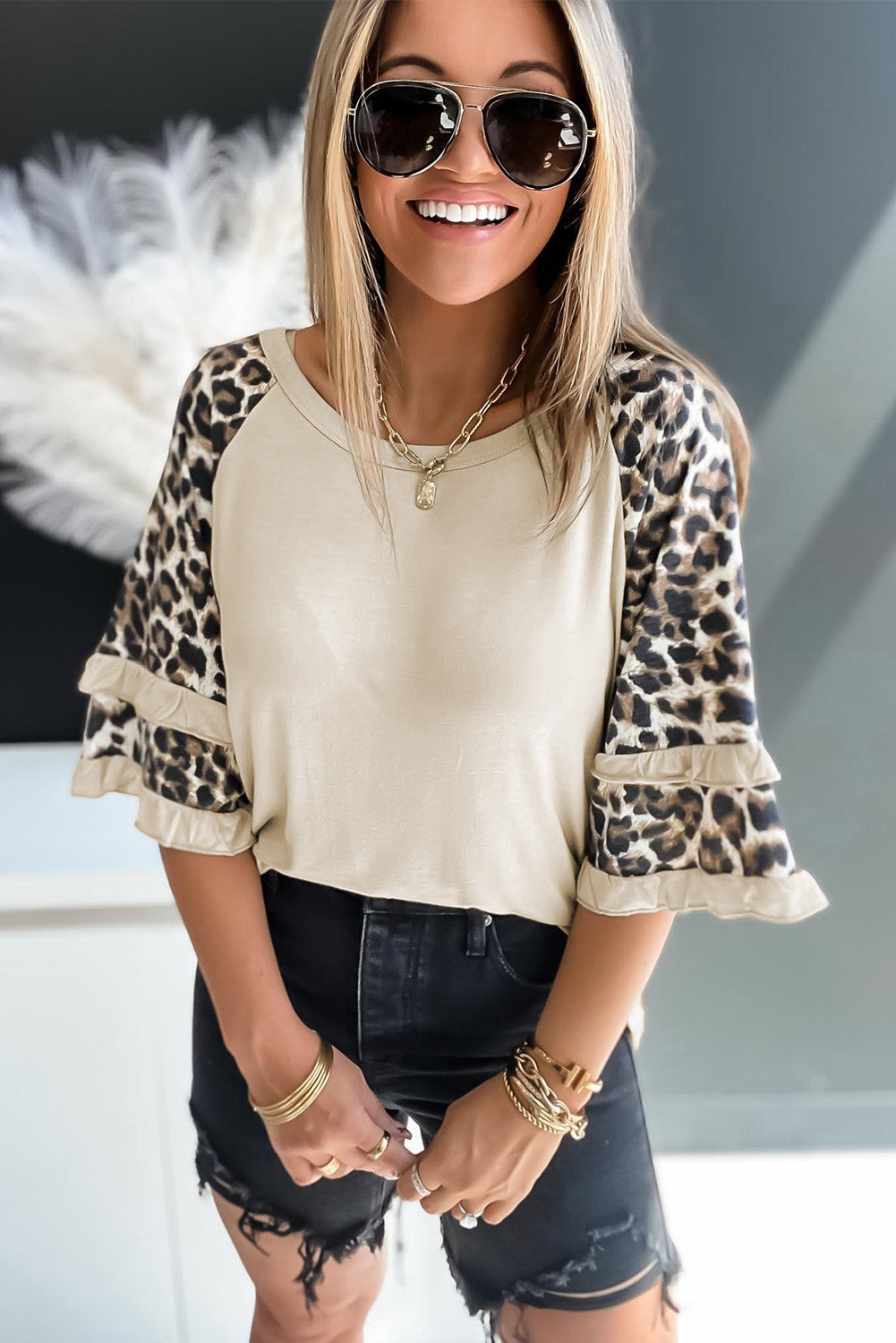 Beige Cheetah Print Top