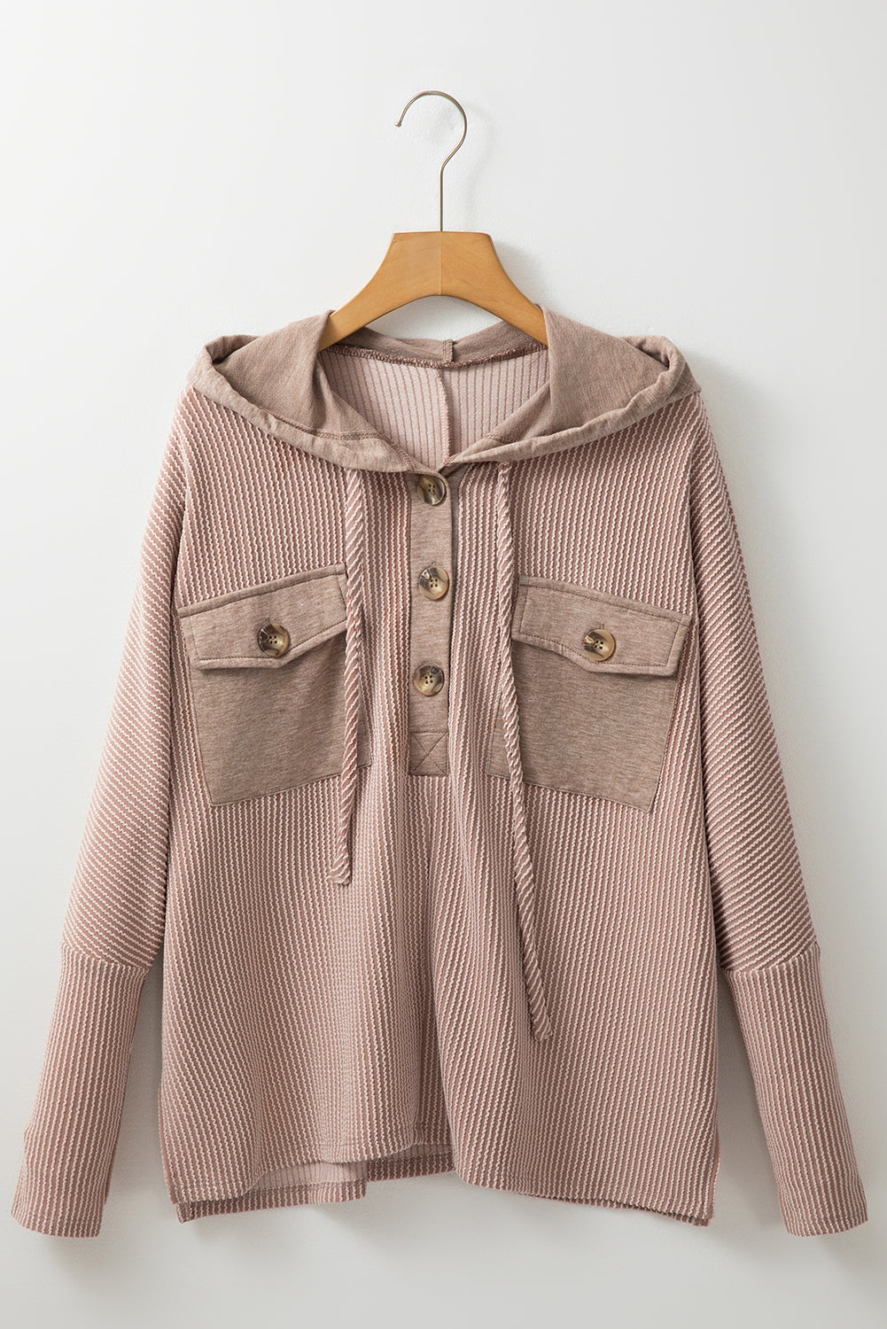 Brown Patchwork Corded Drawstring Hoodie