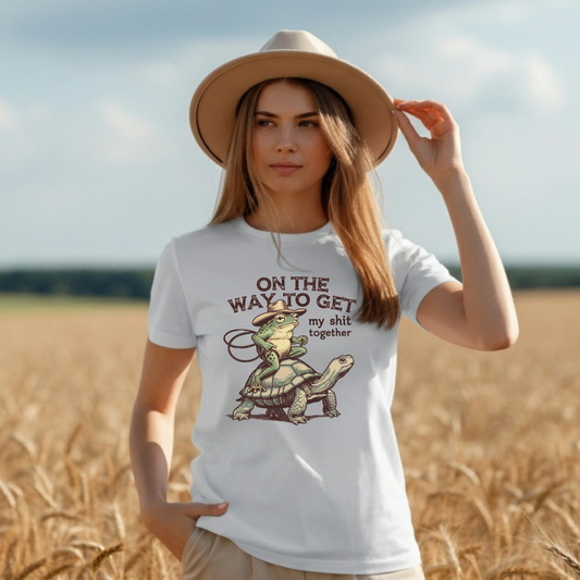 On My Way Frog Adult T Shirt