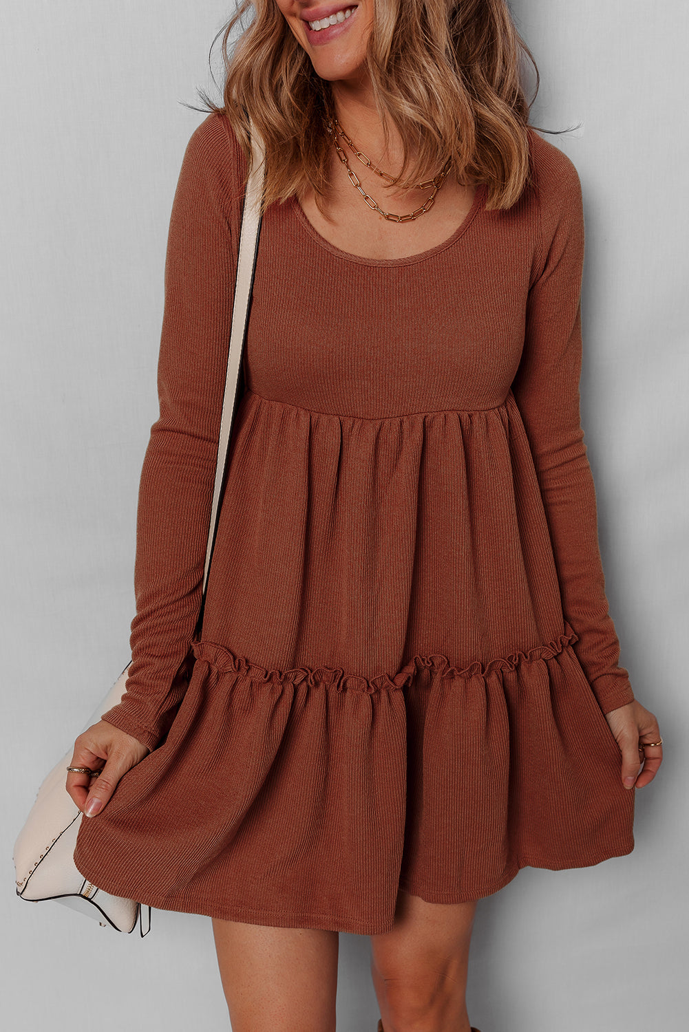 Aria Frilled Trim High Waist Long Sleeve Mini Dress