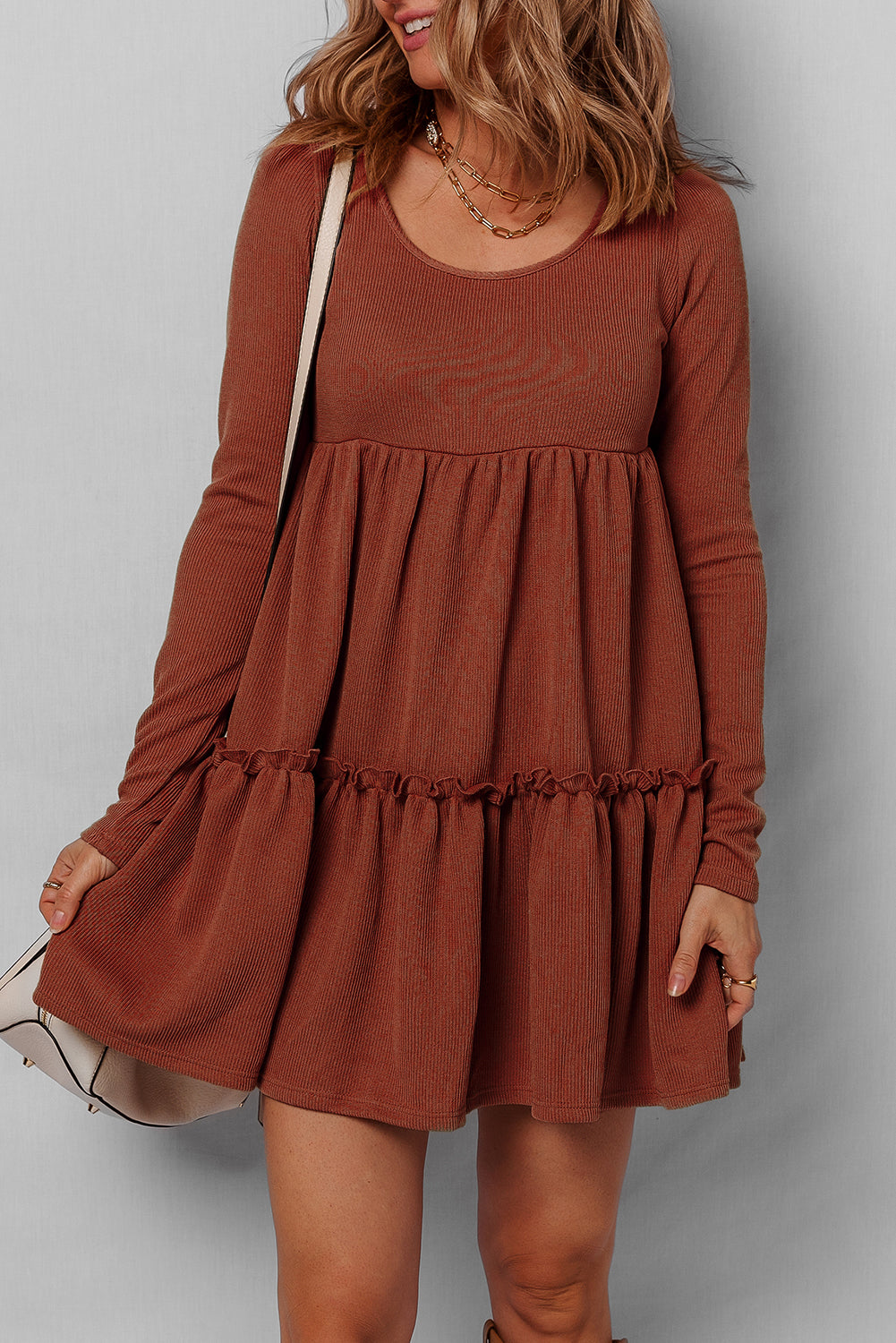 Aria Frilled Trim High Waist Long Sleeve Mini Dress