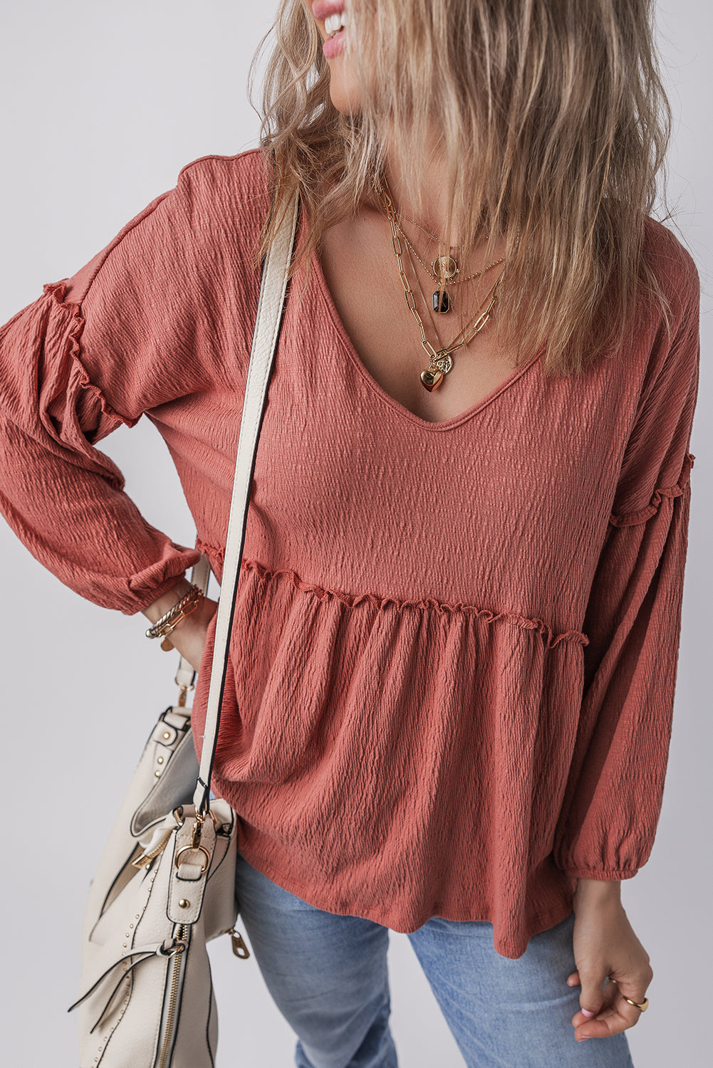 Brandy V Neck Puff Sleeve Blouse