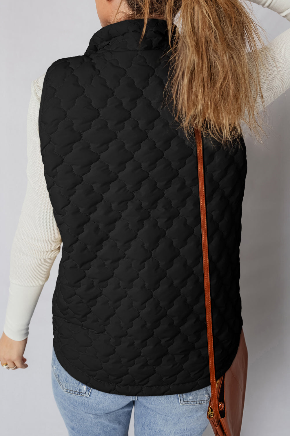 Black Quilted Snap Button Zip Up Winter Vest