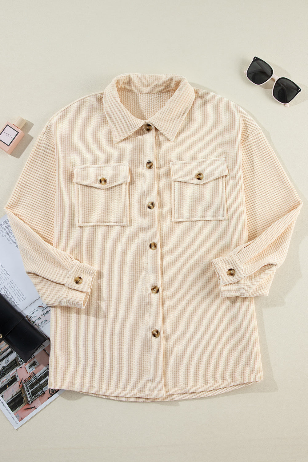 Oatmeal Corduroyt Button Up Shacket