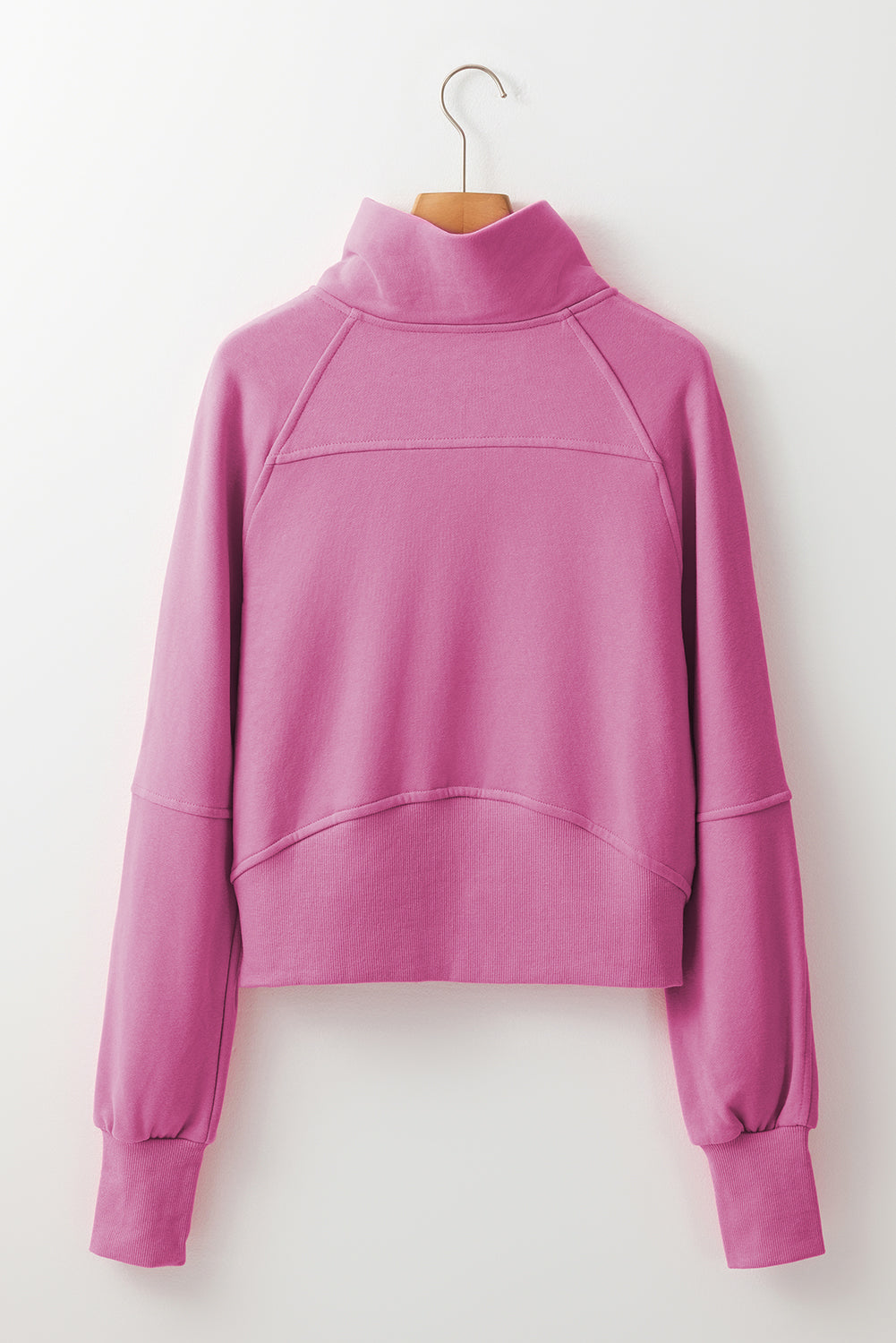 Pink Fleece Lined Zip Up Thumbhole Sleeve Sweatshirt