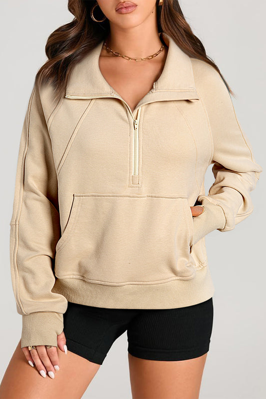 Parchment Quarter Zip Kangaroo Pocket Sweatshirt