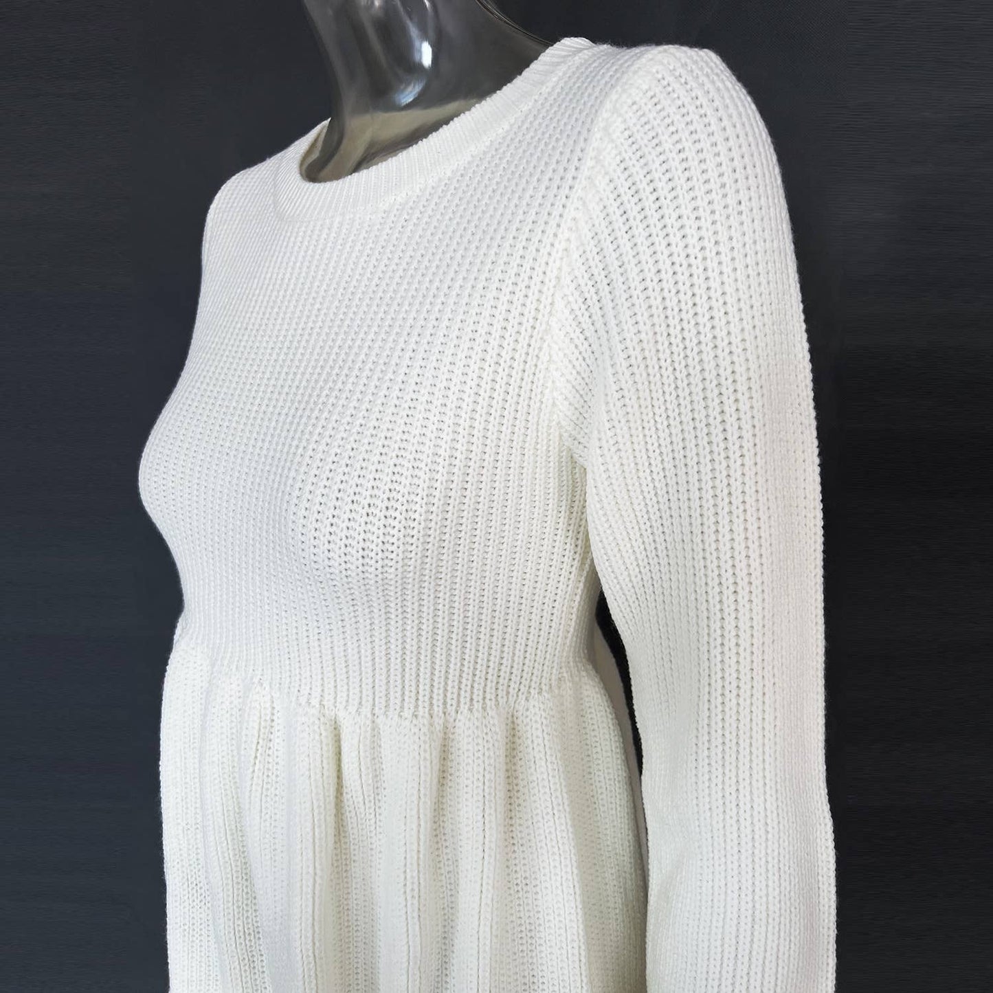 Round-Neck Waist-Cinched Knitted Sweater Dress