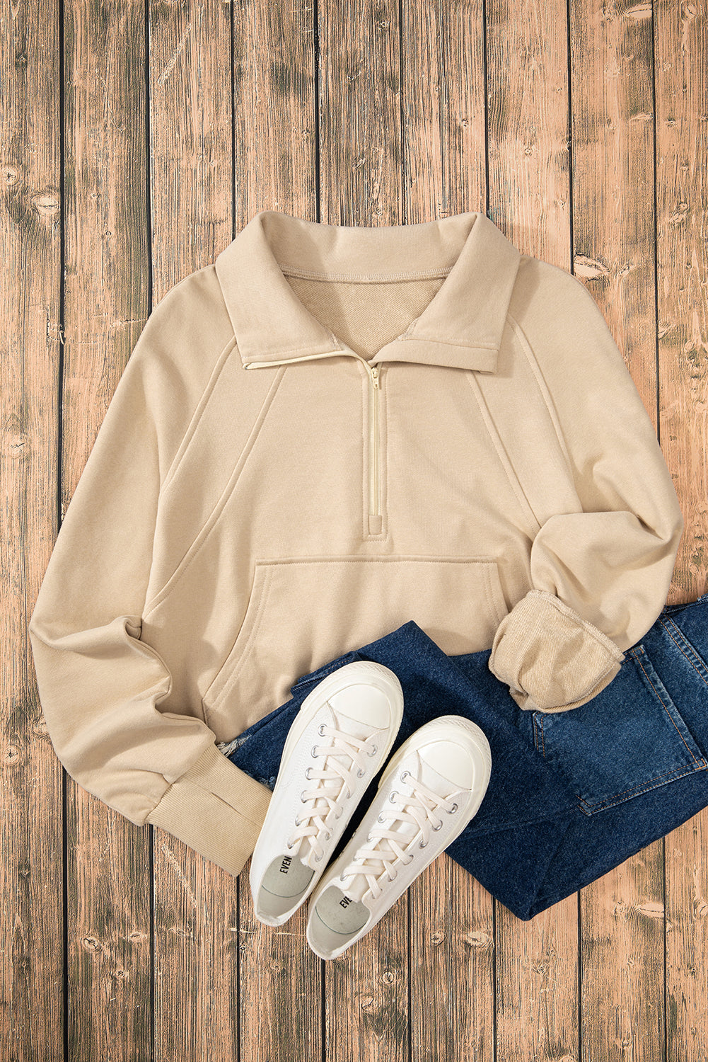 Parchment Quarter Zip Kangaroo Pocket Sweatshirt