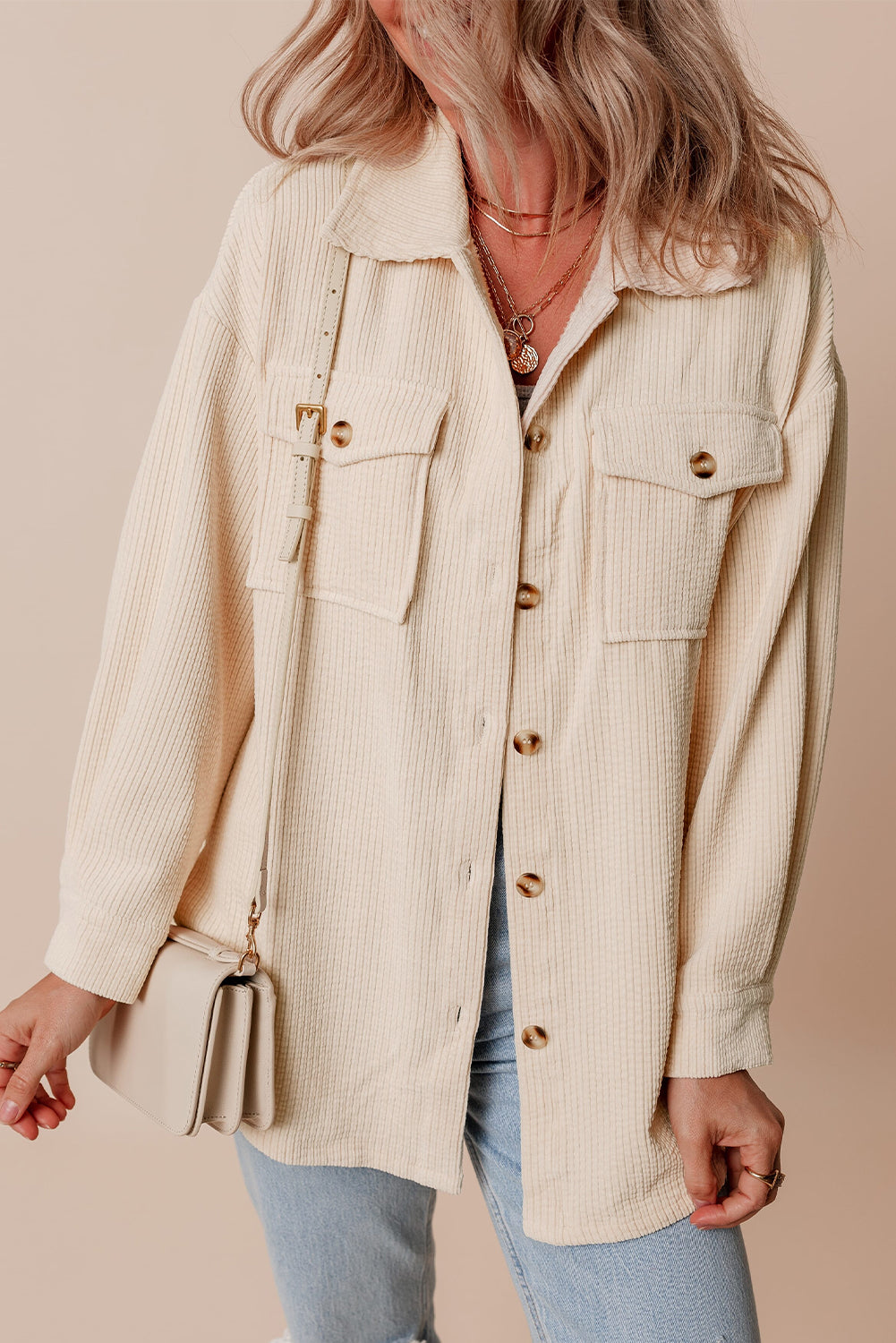 Oatmeal Corduroyt Button Up Shacket