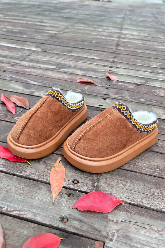 Chestnut Contrast Edge Suede Plush Lined Slippers