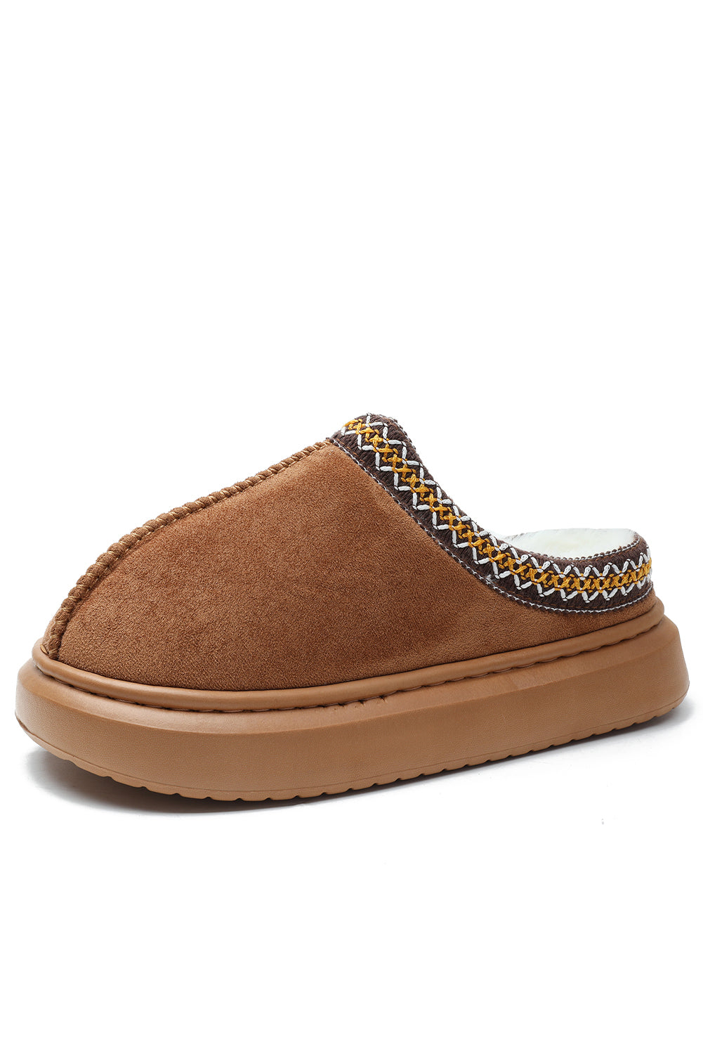 Chestnut Contrast Edge Suede Plush Lined Slippers