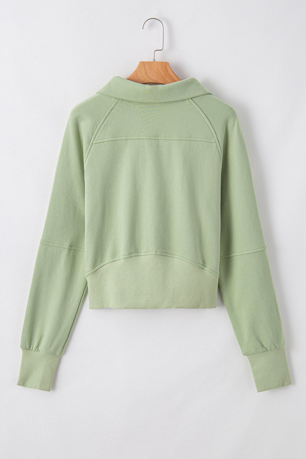 Green Fleece Lined Zip Up Thumbhole Sleeve Sweatshirt