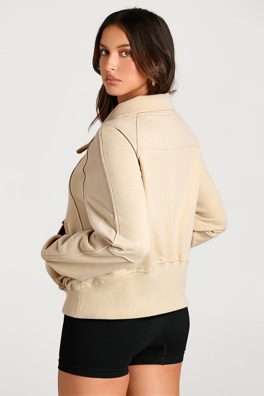 Parchment Quarter Zip Kangaroo Pocket Sweatshirt