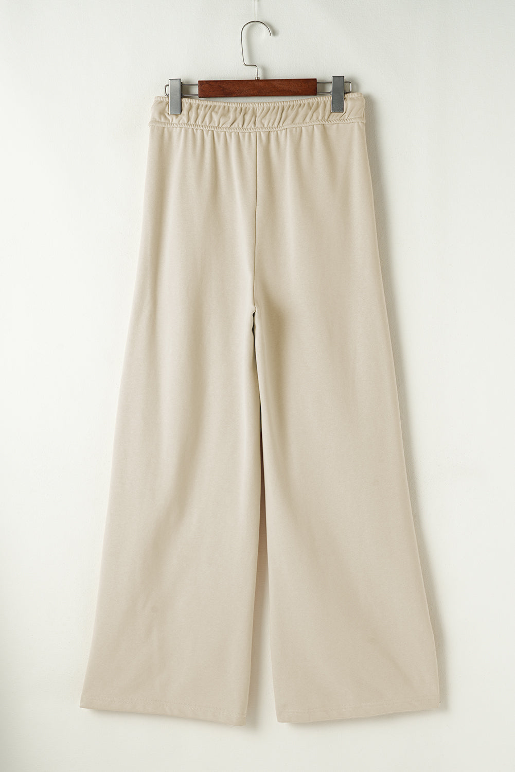 Apricot Drawstring Elastic Waistband Casual Wide Leg Pants