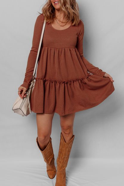 Aria Frilled Trim High Waist Long Sleeve Mini Dress