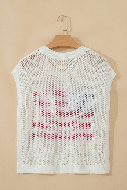American Flag Sweater Top – Patriotic Short Sleeve Knit Shirt