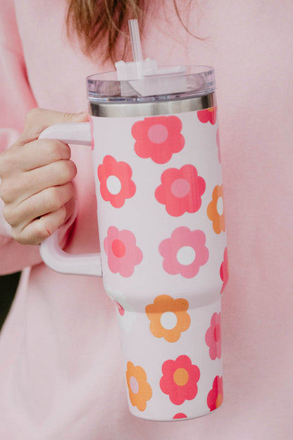 Multicolor Flower Print Handled Stainless Steel Cup 40oz