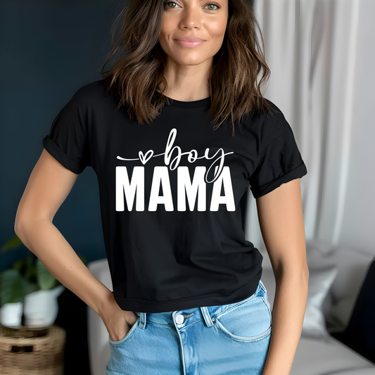 Boy Mama White Lettering T Shirt