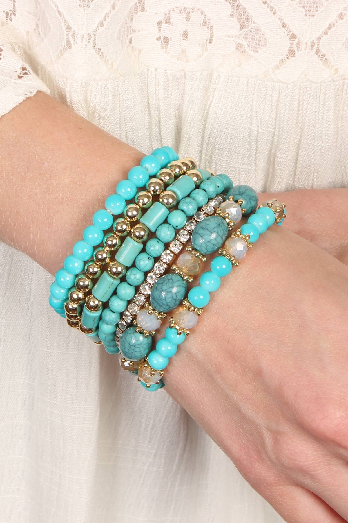 Coastal Turquoise Beaded Bracelet Stack