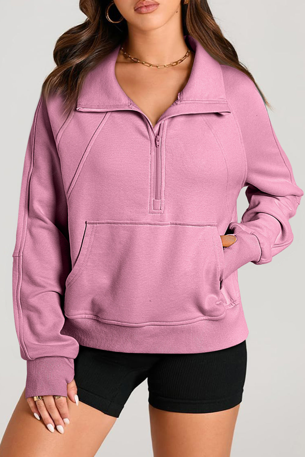 Valerian Quarter Zip Kangaroo Pocket Sweatshirt