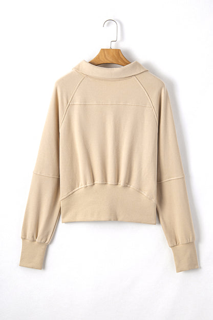Parchment Quarter Zip Kangaroo Pocket Sweatshirt