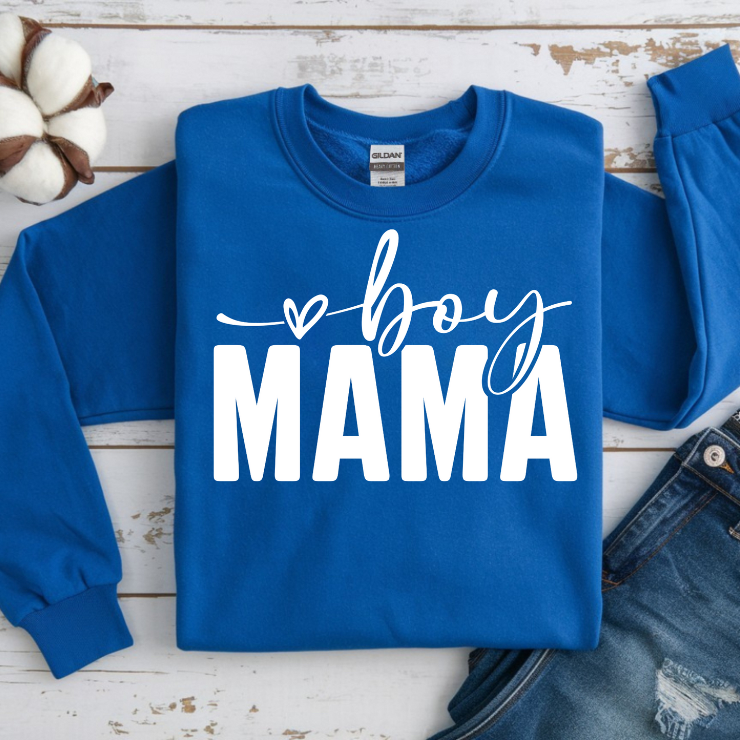 Boy Mama White Lettering Crew Neck Sweatshirt