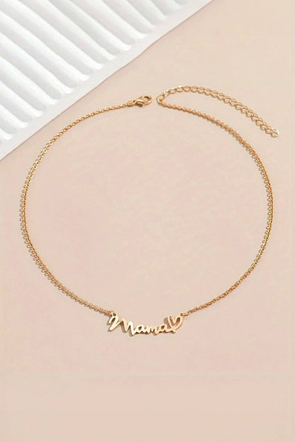 Mama Script Heart Pendant Necklace – Gold Letter Chain