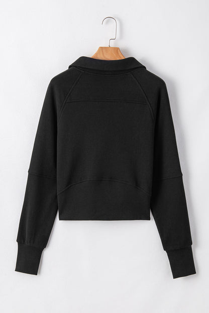 Black Fleece Lined Zip Up Thumbhole Sleeve Sweatshirt