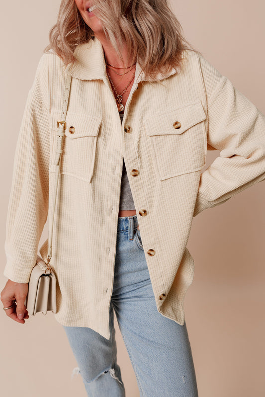 Oatmeal Corduroyt Button Up Shacket