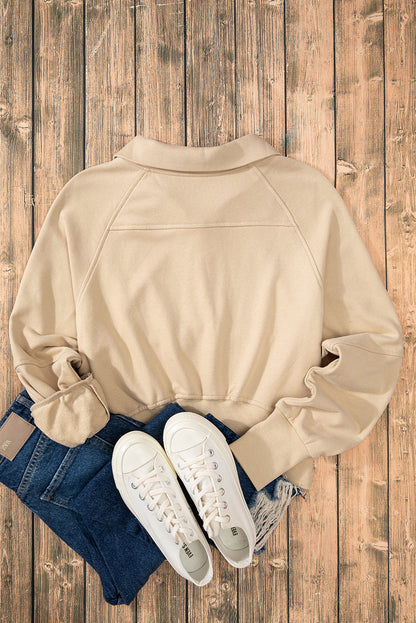 Parchment Quarter Zip Kangaroo Pocket Sweatshirt