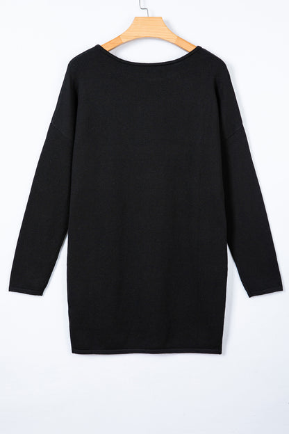 Black Asymmetric Neck Mini Sweater Dress