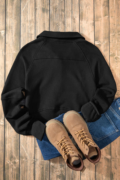 Black Fleece Lined Zip Up Thumbhole Sleeve Sweatshirt