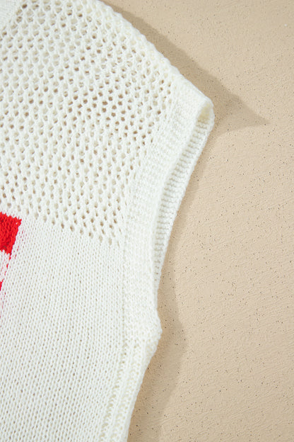 American Flag Sweater Top – Patriotic Short Sleeve Knit Shirt