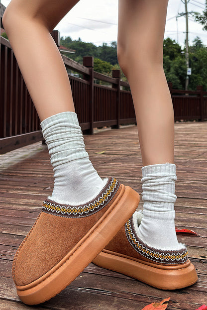 Chestnut Contrast Edge Suede Plush Lined Slippers
