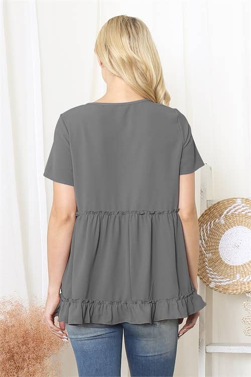 Merrow Frill Detail Short Sleeve Peplum Top